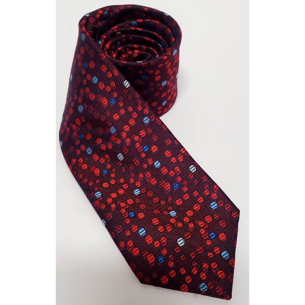 Jos A Bank Necktie Reserve Silk Burgundy w/Polka Dots Red/Periwinkle/White Print - Picture 3 of 8